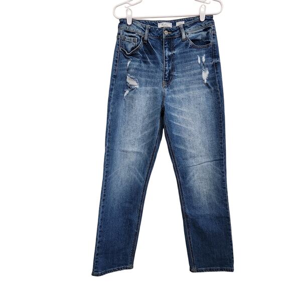 Kancan Baggy Fit Stretch Jeans High Rise Lightly Distressed Denim Blue Size 27 - Picture 1 of 8
